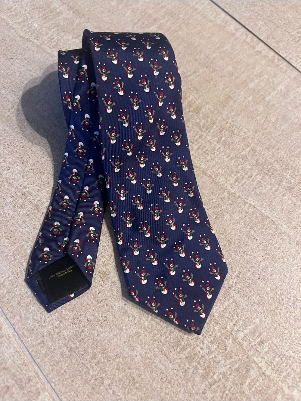 Brooks Brothers Navy Blue Snowman Pattern Silk Tie boys